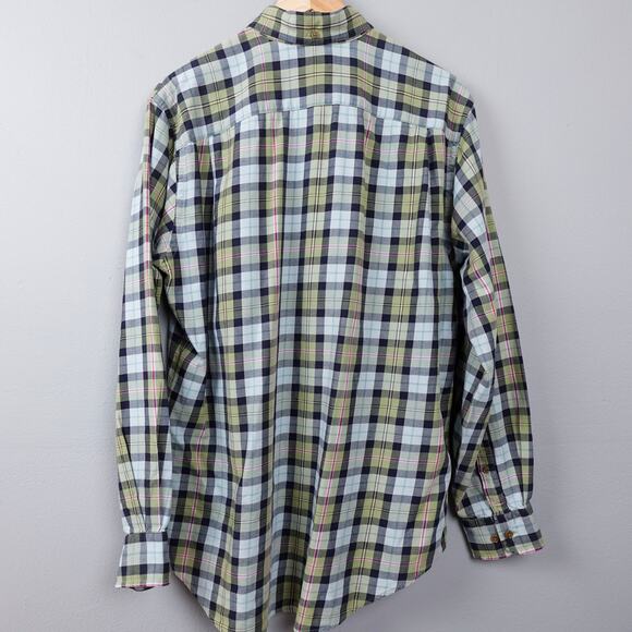 Vintage 90s Lands End Viyella Flannel Button Down Shirt Size M Sage Green Plaid - Picture 14 of 16
